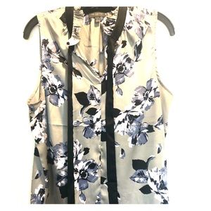 Front Tie Silk Sleeveless Floral Blouse